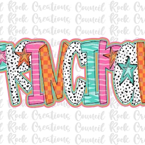 Prinzipal png, Bunt, Kariert, Zebradruck, Dalmatiner Punkte, Handgeschrieben, Schule, Digitale Datei, Sublimation, DTF