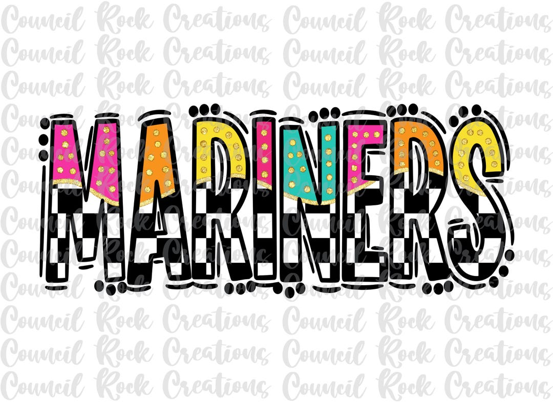 Mariners Png, Checkered, Bright Doodle Letters, Glitter Gold Dots ...