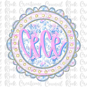 CeCe png, Blårosa blommig, Ränder, Handbokstäver, Gratulationsram, Guldglitter, Mors dag, Digital fil, Sublimering, DTF