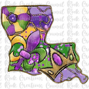 PNG de Luisiana, flor de lis, roscón de reyes, corona, carnaval, cuentas, purpurina, archivo digital, diseño de sublimación, DTF