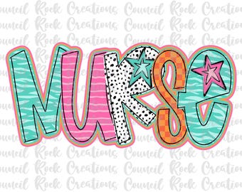 Nurse png, Colorful, Checkered, Zebra Print, Dalmatian Dots, Hand Lettered, Medical, Occupation, Digital File, Sublimation, DTF