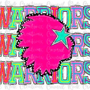 Warriors PNG, Colorful Varsity, Mascot, Dalmatian Dots, Stars, School Spirit, Team Spirit, Digital File, Sublimation Download, DTF