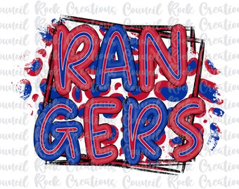 Rangers PNG, Doodle Letters, Cheetah Splash Frame, School Spirit, Digital File, Sublimation Download, DTF, Mascot