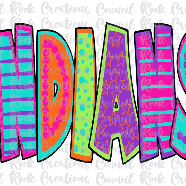 Indians PNG, Colorful, School Spirit, Team Spirit, Digital File, Sublimation Download, DTF