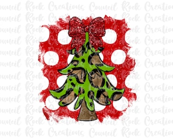 Cheetah Print Christmas Tree PNG, Polka Dot Background, Holidays, Digital File, Sublimation Download, DTF