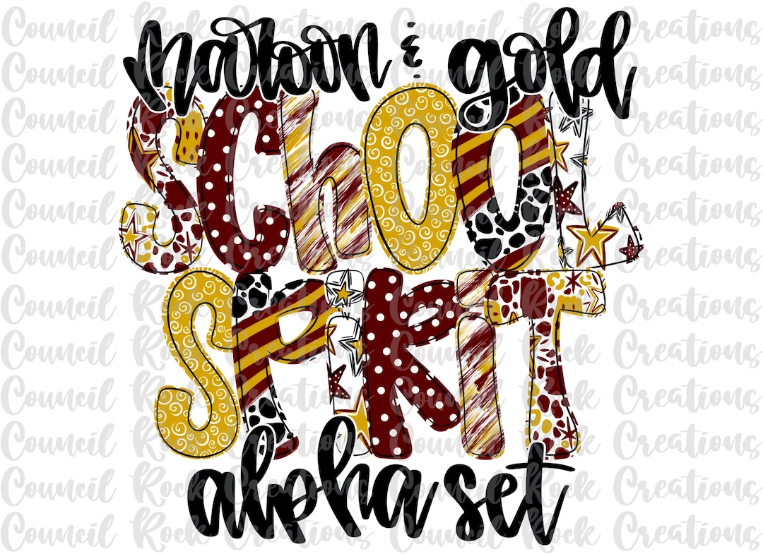 School Spirit Alpha Set PNG, Maroon and Gold, Doodle Letters, Hand ...