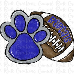 Bobcats Football PNG , Paw Print, Game Day, Digital File, Sublimation Download, DTF