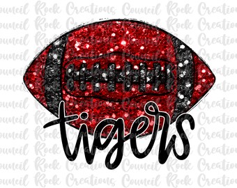 Tigers Glitter Bling Football PNG, School Spirit, Mascot, Digital File, Sublimation Download, DTF