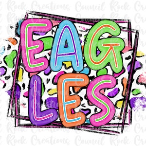 Adler PNG, Bunter Geparden-Druck, Schulgeist, Teamgeist, digitale Datei, Sublimations-Download, DTF