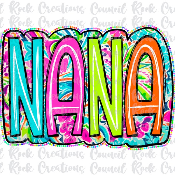 Nana PNG, Scribble Doodle, Bright Paisley Floral, Archivo Digital, Descarga de Sublimación, DTF