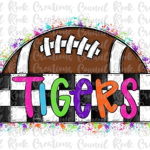 Colorful Tigers Football PNG, School Spirit, Digital File, Sublimation Download, DTF
