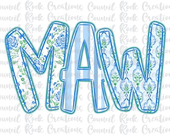 Maw png, Blau Blumen, Streifen, Handgeschrieben, Muttertag, Digitale Datei, Sublimation, DTF