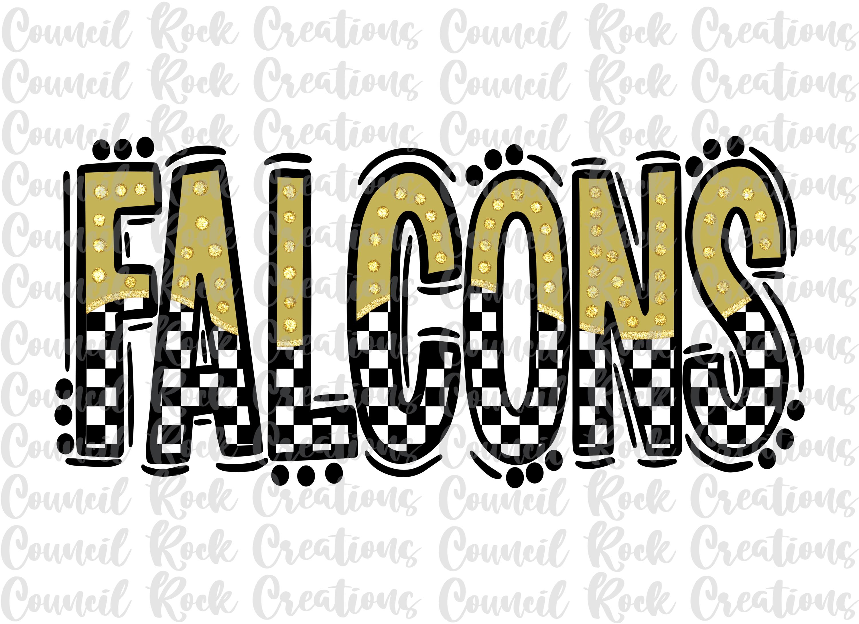 Falcons Png, Checkered, Gold Doodle Letters, Glitter Gold Dots, Mascot ...