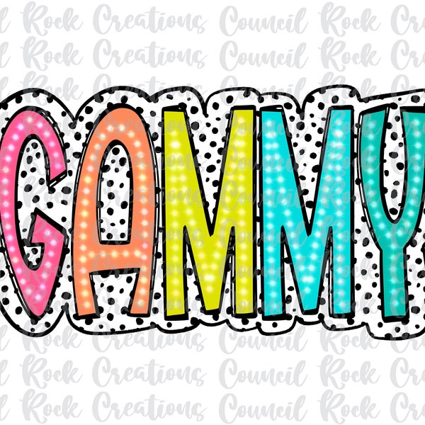 Gammy PNG, Bright Doodle, Dalmatian Dots, Digital File, Sublimation Download, DTF