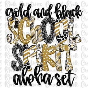 Conjunto Alfa de Espírito Escolar PNG, Dourado e Preto, Letras Rabiscadas, Letras à Mão, 6 Padrões, Alfabeto