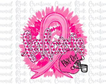 Falcons Tie Dye Pink Out Football Helmet PNG, Hand Lettered, School Spirit, Cancer Awareness, Digital File, Sublimation, DTF, Ribbon