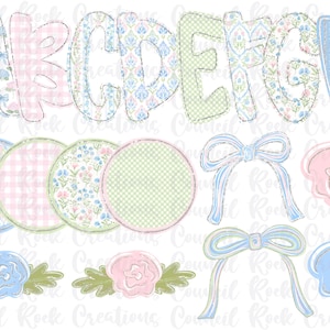 Conjunto Alfa de Flores e Laços PNG, 2 Laços, Letras Rabiscadas, Letras à Mão, Alfabeto, 8 Padrões com 31 Letras cada, 4 Fundos Circulares
