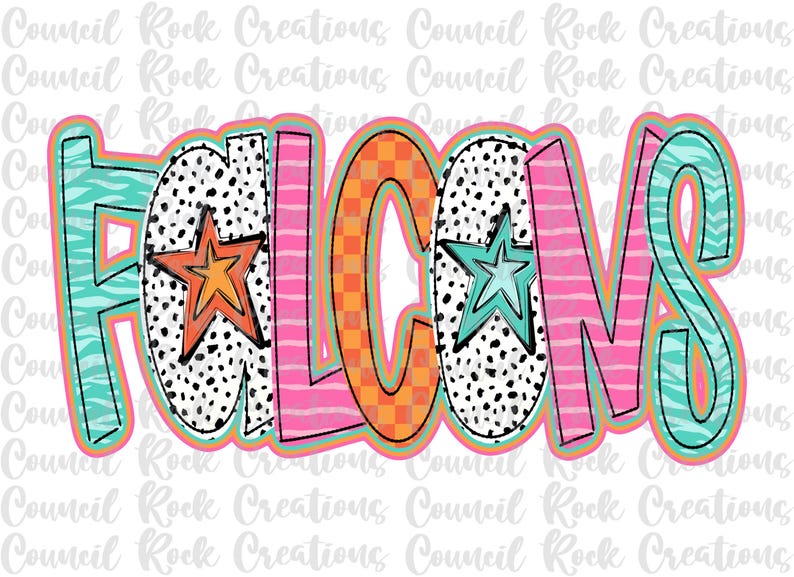 Falcons Letter Falcons Png, Colorful, Checkered, Zebra Print, Dalmatian Dots, Hand ...