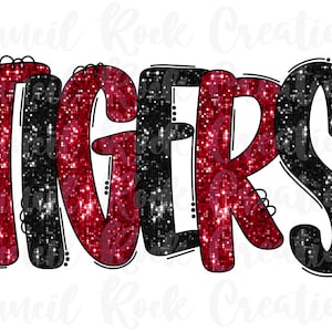 Sequin Glitter Bling Tigers PNG | Doodle Letters | School Spirit | Digital File | Sublimation Download