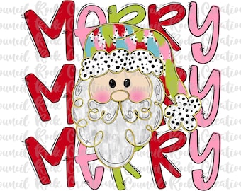 Merry Santa PNG, Brushstrokes Hat, Dalmatian Dots, Gold Foil, Doodle Letters, Christmas, Holiday, Digital File, Sublimation Download, DTF