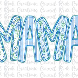 Mamá png, Floral azul, Rayas, Letras a mano, Día de la madre, Archivo digital, Sublimación, DTF