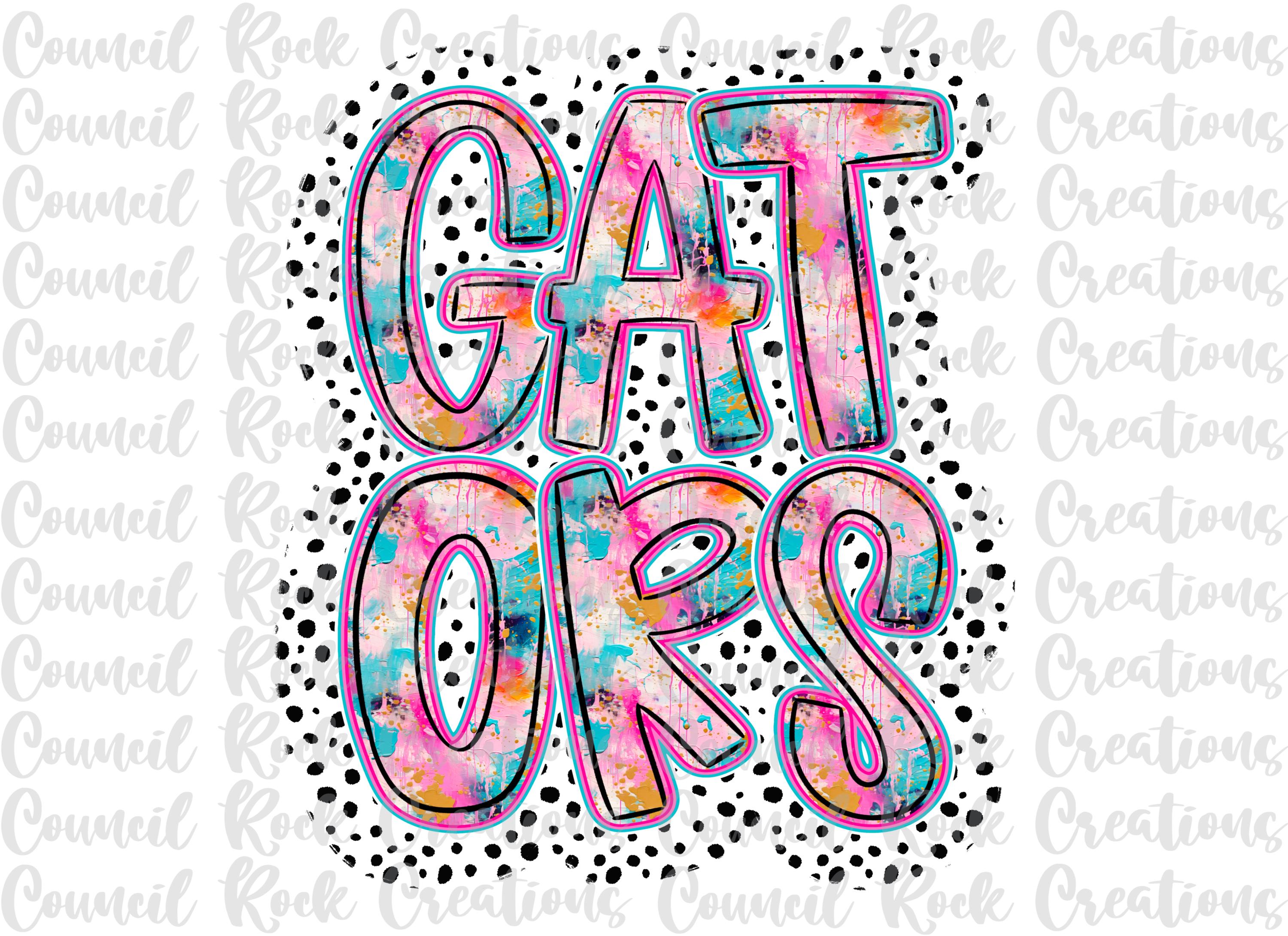 Gators PNG, Paint Splatters, Dalmatian Dots, Mascot, School Spirit, Team Spirit, Digital File, Sublimation Download, DTF