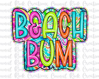 Beach Bum PNG, Scribble Doodle, Bright Paisley, Digital File, Sublimation Download, DTF