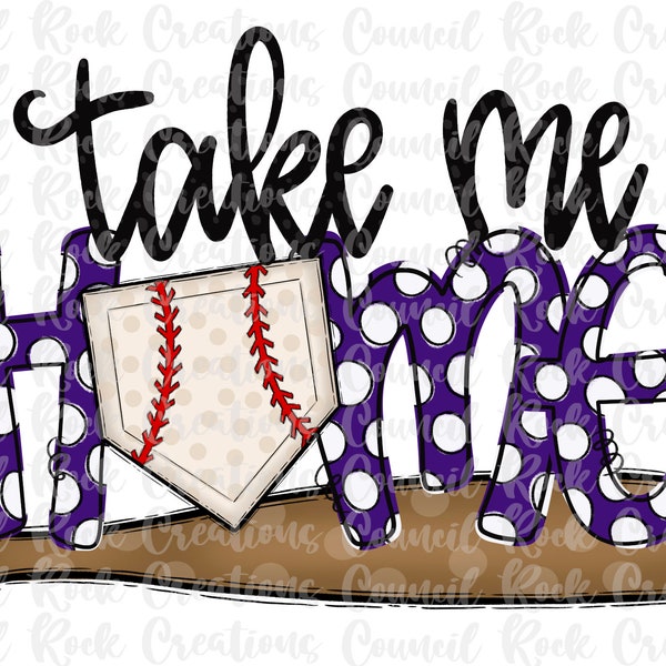 Take Me Home PNG, Baseball, Polka Dot Doodle Letters, Purple and White, Game Day, School Spirit, Digital File, Sublimation Download, DFT