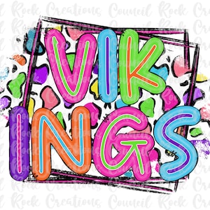 Vikings PNG, Colorful Cheetah Print, School Spirit, Team Spirit, Digital Gile, Sublimation Download, DTF