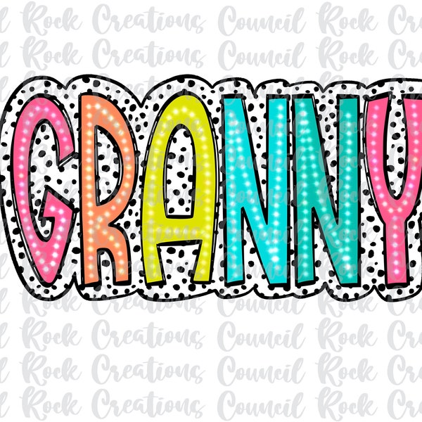 Granny PNG, Bright Doodle, Dalmatian Dots, Digital File, Sublimation Download, DTF