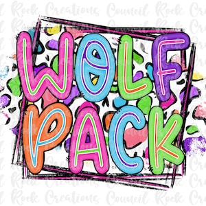 Wolfpack PNG, Colorful Cheetah Print, School Spirit, Team Spirit, Digital Gile, Sublimation Download, DTF
