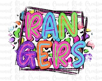 Rangers PNG, Colorful Cheetah Print, School Spirit, Team Spirit, Digital Gile, Sublimation Download, DTF