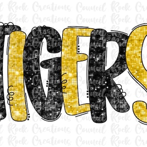 Tigers Sequin Glitter Bling PNG | Doodle Letters | School Spirit | Digital File | Sublimation Download