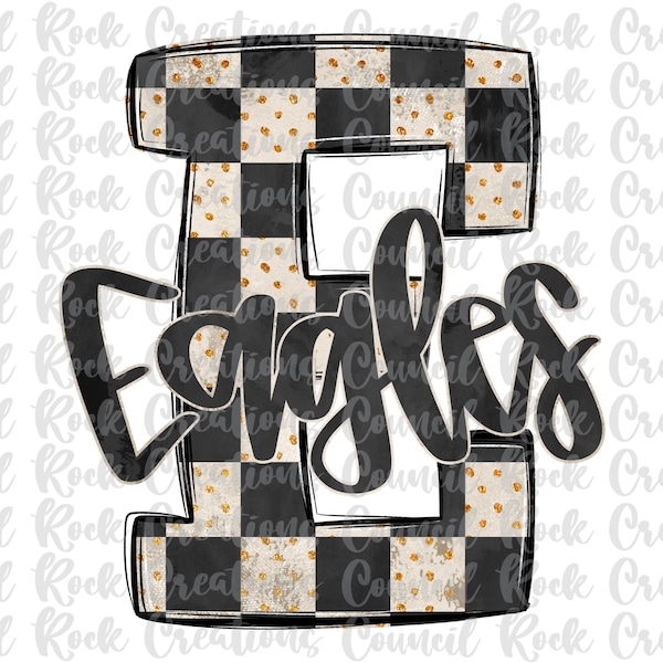 Águilas PNG, cuadros, puntos dorados brillantes, letras hechas a mano, mascota, espíritu escolar, espíritu de equipo, archivo digital, descarga de sublimación, DTF