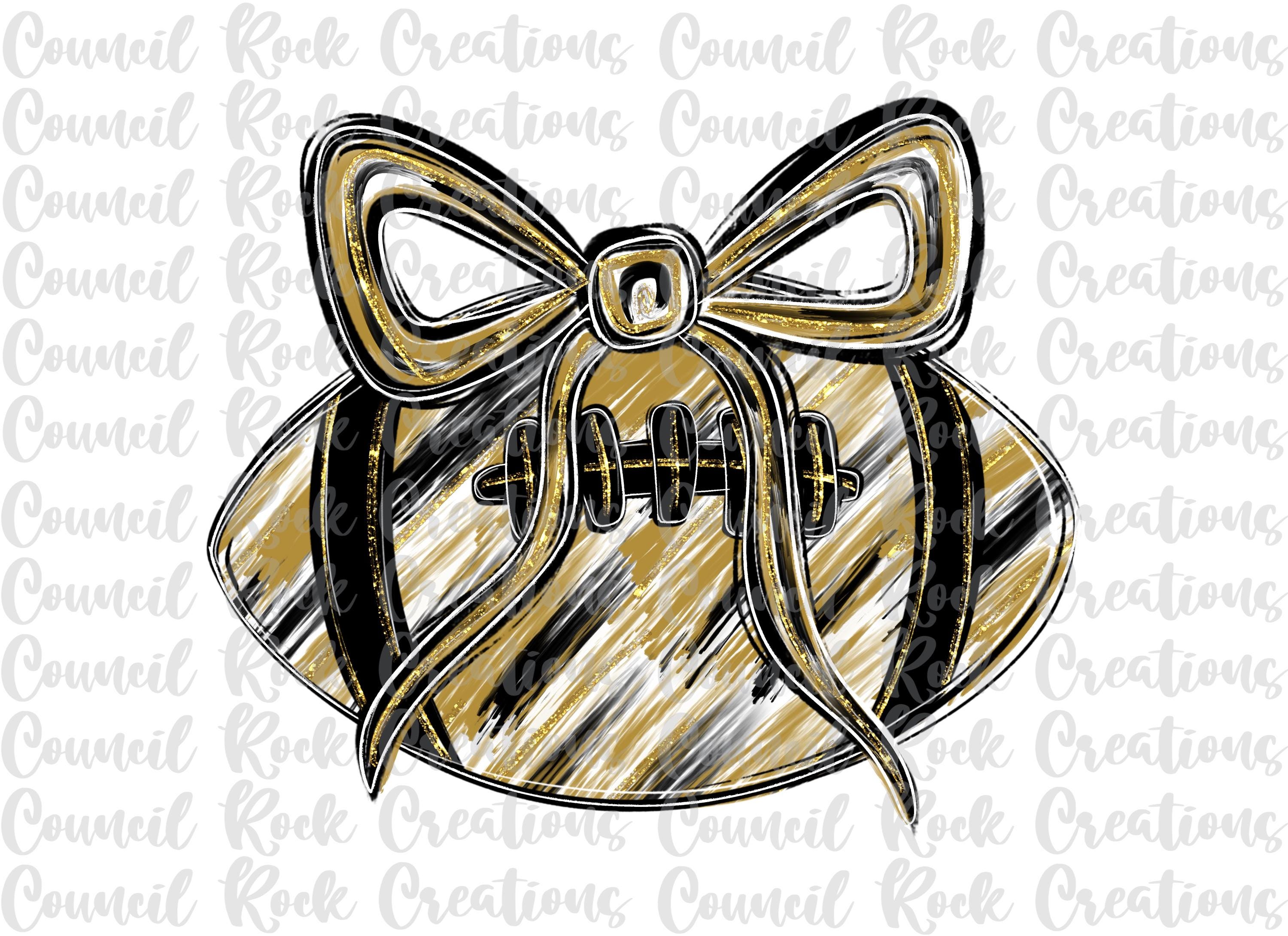 Football PNG, Gold Black Brushstrokes, Bow, Glitter, School Spirit, Digital File, Sublimation, DTF