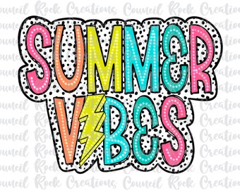 Summer Vibes PNG, Bright Doodle, Lightning Bolt, Dalmatian Dots, Digital File, Sublimation Download, DTF