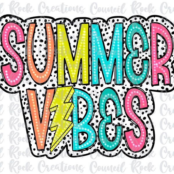 Summer Vibes PNG, Bright Doodle, Lightning Bolt, Dalmatian Dots, Digital File, Sublimation Download, DTF