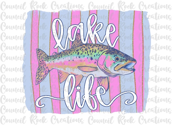 Lake Life PNG, Fun Fish, Cheetah Print, Stripes, Summer, Hand Lettered, Digital File, Sublimation Download, DTF