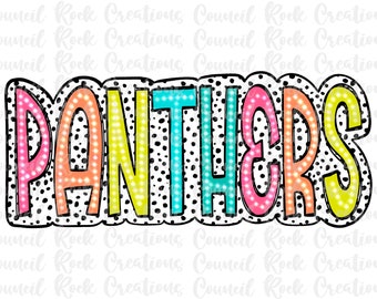 Panthers PNG, Colorful, Dalmatian Dots, Mascot, School Spirit, Team Spirit, Digital Gile, Sublimation Download, DTF