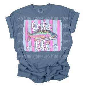 Lake Life PNG, Fun Fish, Cheetah Print, Stripes, Summer, Hand Lettered, Digital File, Sublimation Download, DTF image 2