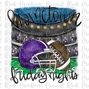 Hometown Friday Nights PNG, Football Stadium, Helmet, Football, Purple and White, Digital File, Sublimation Download, DTF, School Spirit