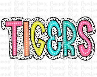 Tigers png, Colorful, Dalmatian Dots, Mascot, School Spirit, Team Spirit, Digital Gile, Sublimation Download, DTF