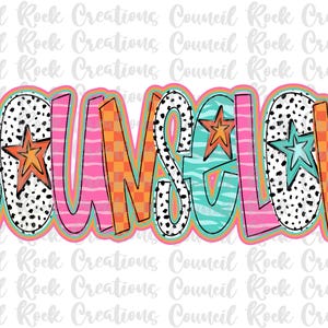 Counselor png, Bunt, Kariert, Zebra-Print, Dalmatiner Punkte, Handgeschrieben, Schule, Digitale Datei, Sublimation, DTF