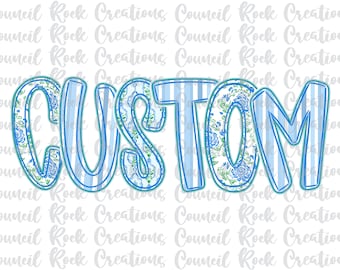 CUSTOM Bloomful Bliss, Made to Order Digital Png File, Hand Lettered, Blue Floral, Stripes, Mothers Day, Names, Words