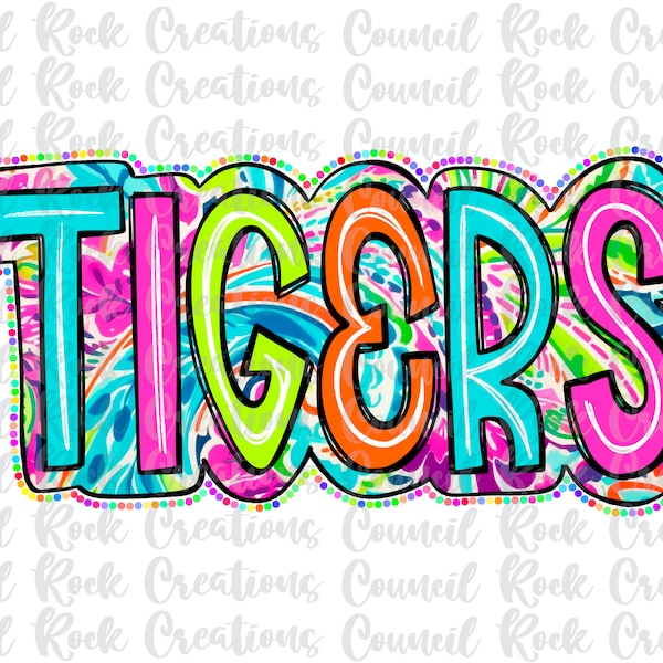 Tigers PNG, Scribble Doodle, Bright Paisley Floral, School Spirit, Team Spirit, Digital Gile, Sublimation Download, DTF