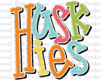 Huskies PNG, Colorato, Squiggles, Spirito scolastico, Mascotte, File digitale, Sublimazione, DTF