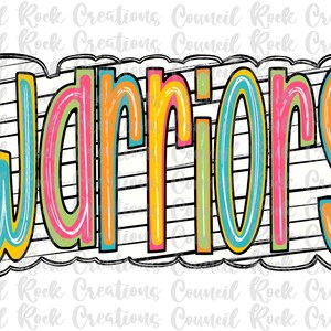 Warriors png, Colorful, Black White Stripes, Mascot, School Spirit, Team Spirit, Digital Gile, Sublimation Download, DTF