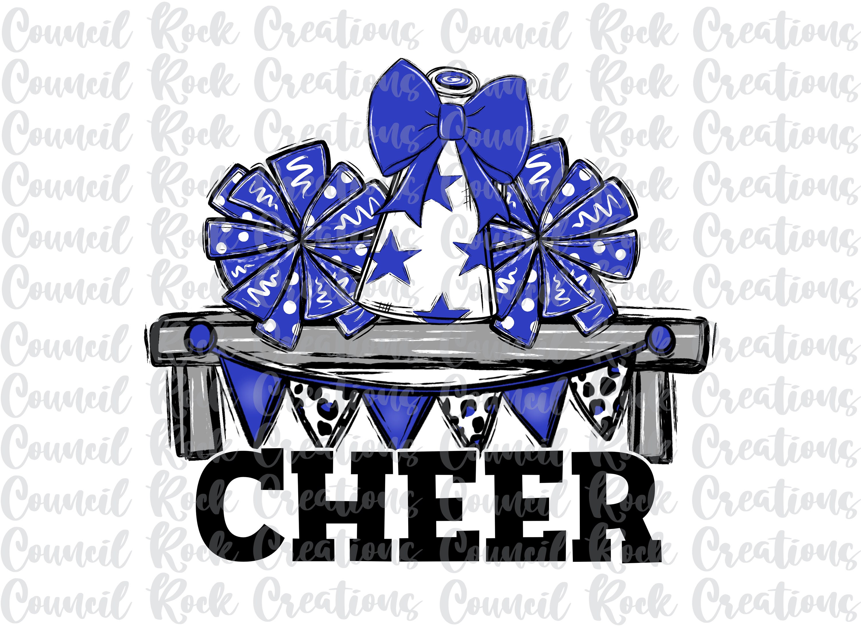 Cheer PNG, Megaphone Pom Pom on Bench, Banner, Bow, Cheetah Print ...