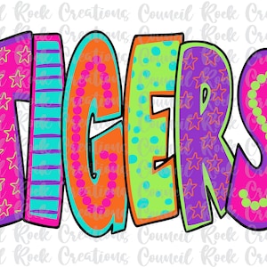 Tigers PNG, Colorful, School Spirit, Team Spirit, Digital File, Sublimation Download, DTF
