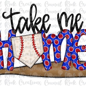 Take Me Home PNG, Baseball, Polka Dot Doodle Buchstaben, Spieltag in Königsblau und Rot, Schulgeist, digitale Datei, Sublimationsdownload, DFT